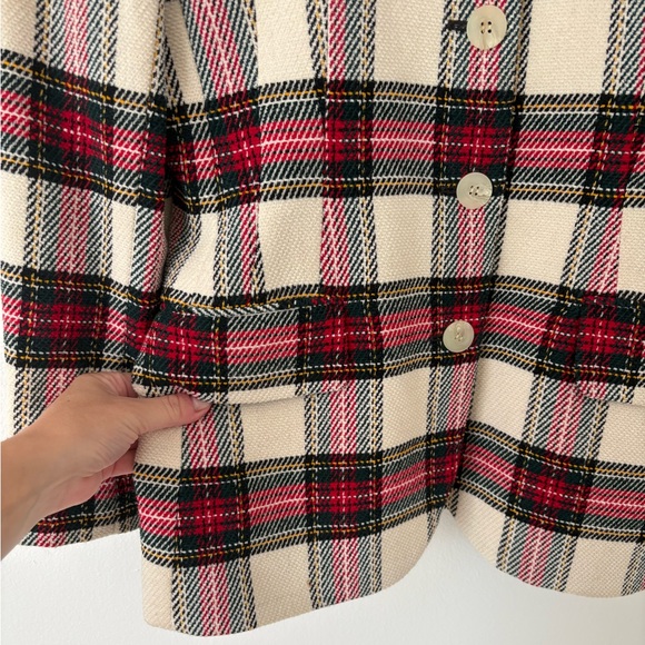 Jones New York Red Cream Green Plaid Button Down Skirt Suit Size 6 - Picture 4 of 10